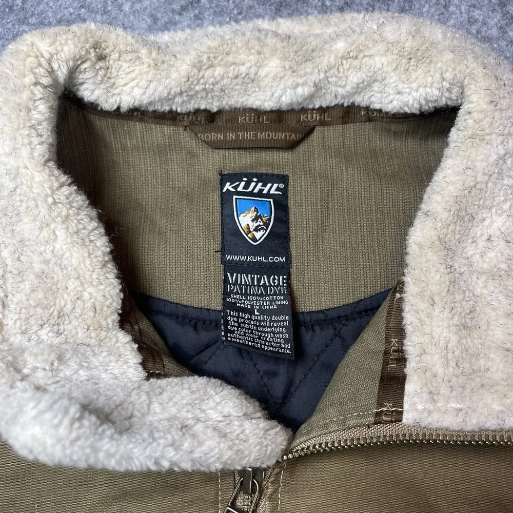 Kuhl Burr Vintage Patina Dye Vest Mens L Brown Canvas Sherpa Collar Outdoors